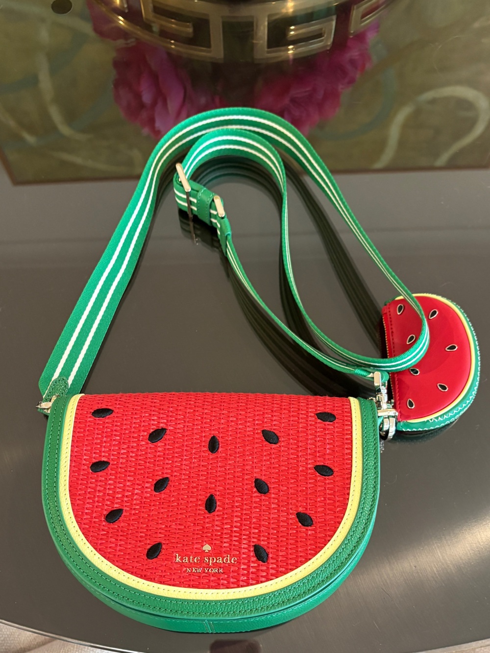 Kate Spade Watermelon Crossbody Purse with Matching Bag Charm / Coin Purse - Picture 2 of 16